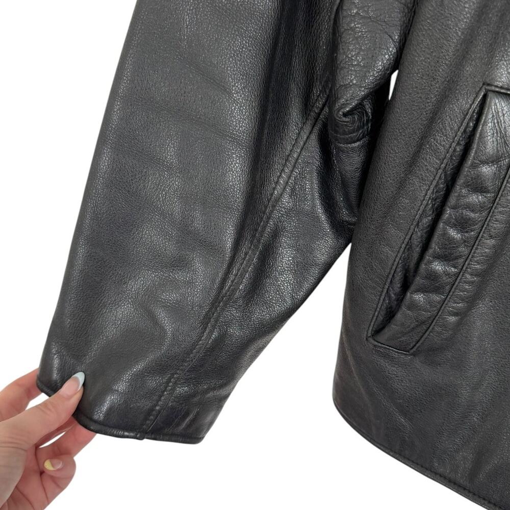Vintage‎ Dockers Black Zip Front Leather Jacket Large / XL 90s Y2K Oversized - Picture 6 of 16